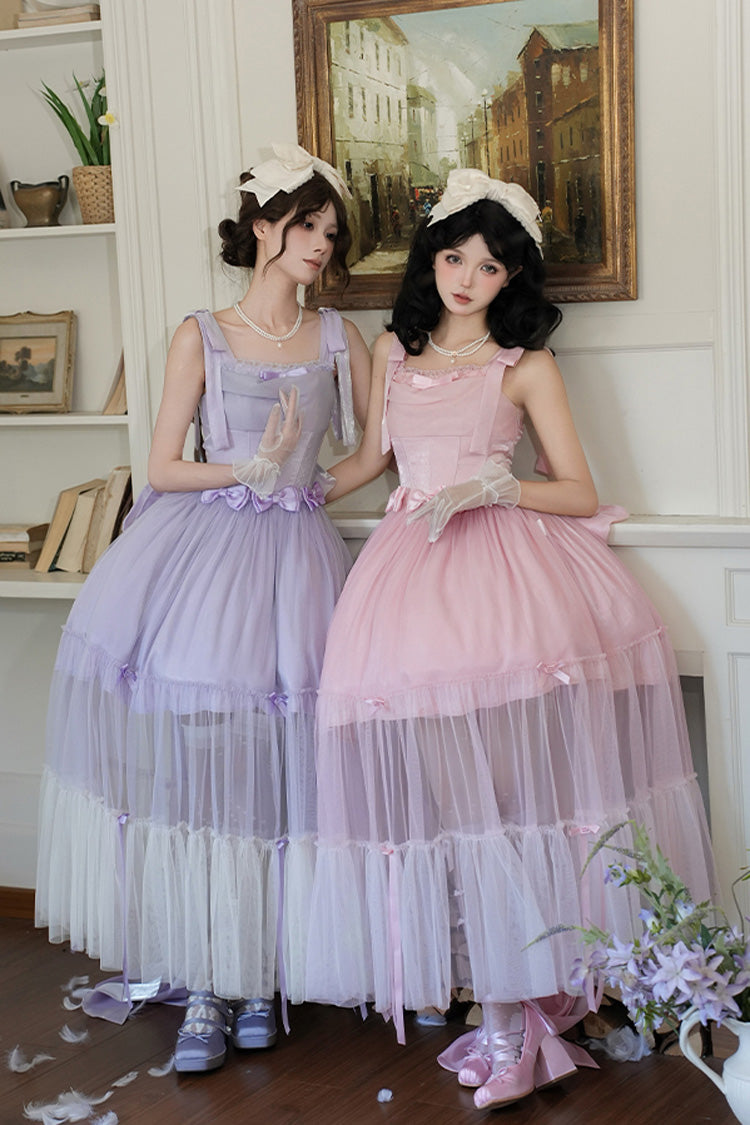 Robe Jsk Sweet Lolita sans manches avec nœud papillon et volants en os de poisson [Mer Mousseuse] rose 