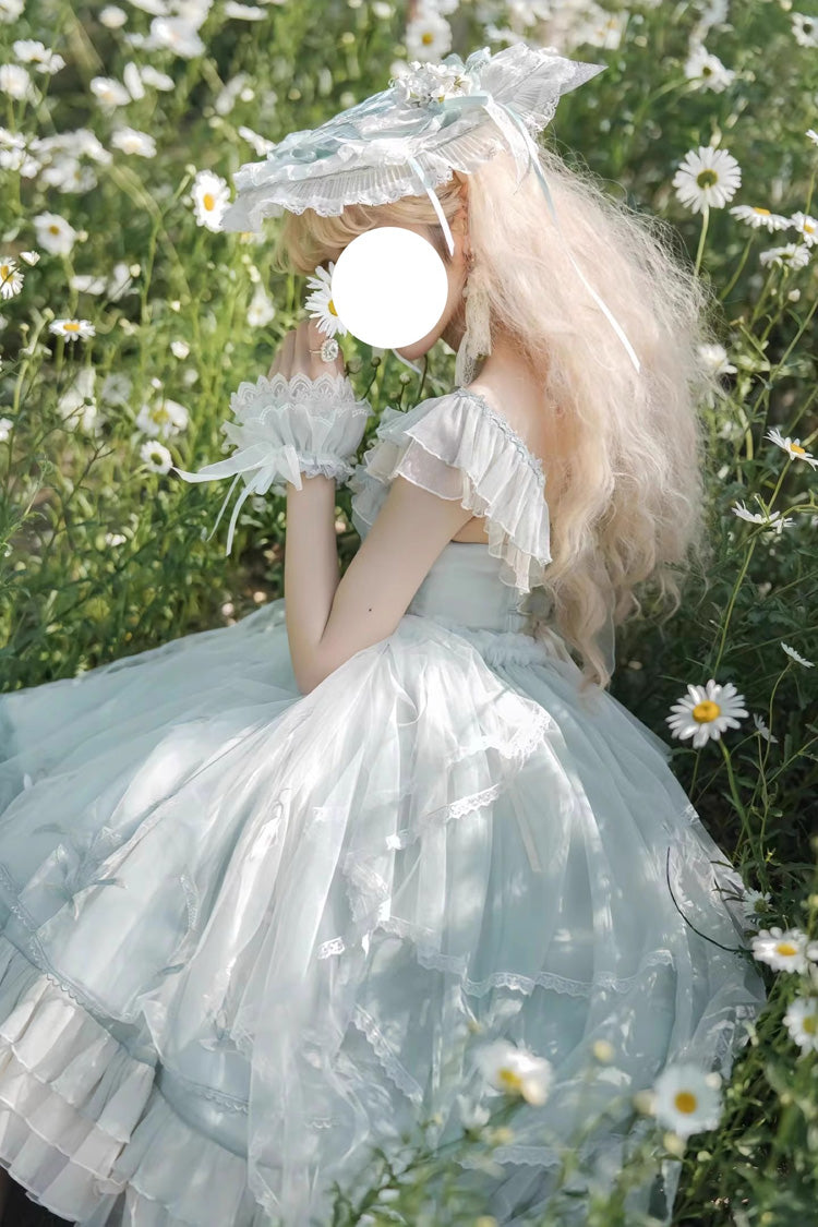 Light Green [Love Is Coming] Multi-layer Ruffle Embroidery Bowknot Sweet Princess Lolita Jsk Dress