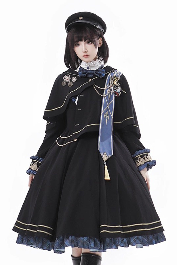 Black [Breaking Dawn] Stand Collar Long Sleeves Ruffle Gothic College Style Elegant Lolita Dress