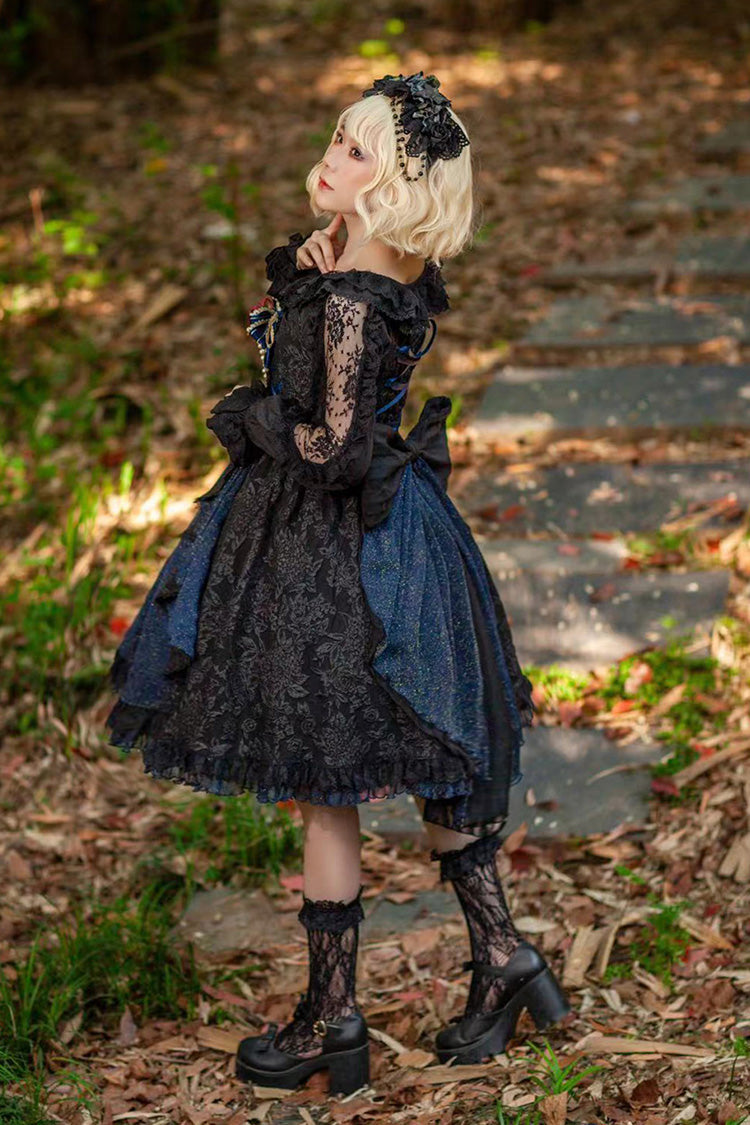 Black/Blue Ruffle Cardigan Bowknot Lace Classic Lolita Dress