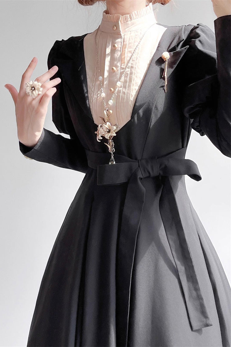 ブラック修道女ロングパフスリーブハイウエストゴシックプラスサイズロリータドレス