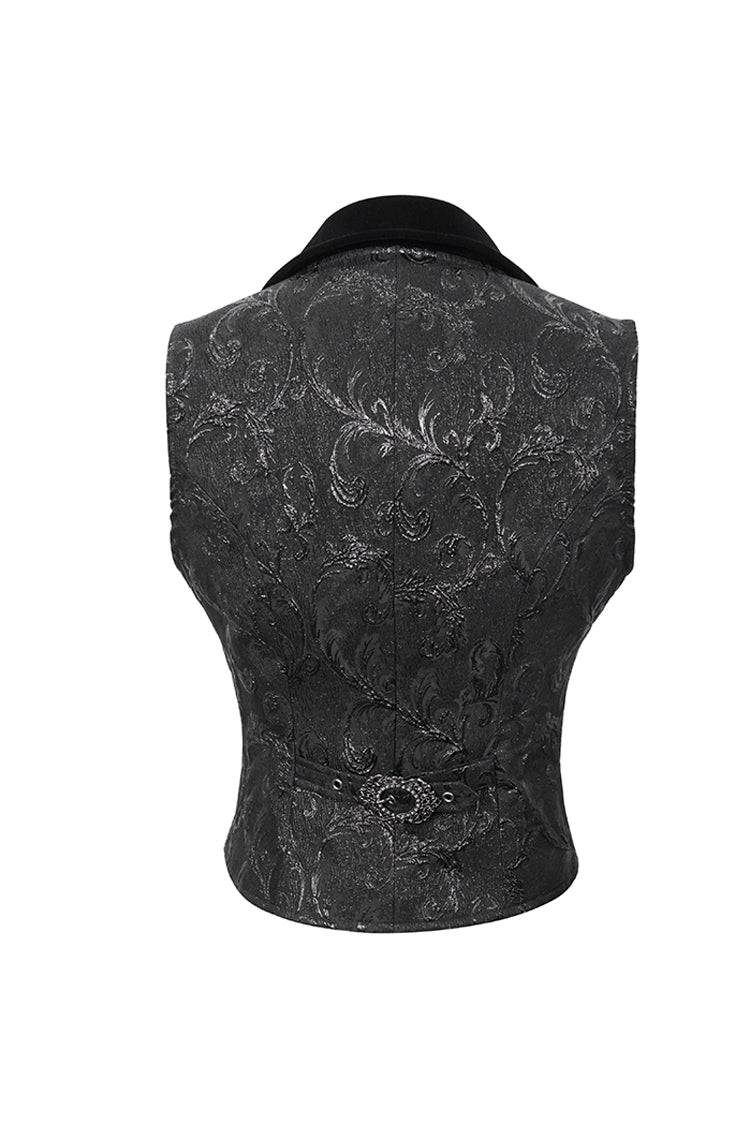 Black Velvet 3D Jacquard Low Collar Women's Gothic Waistcoat
