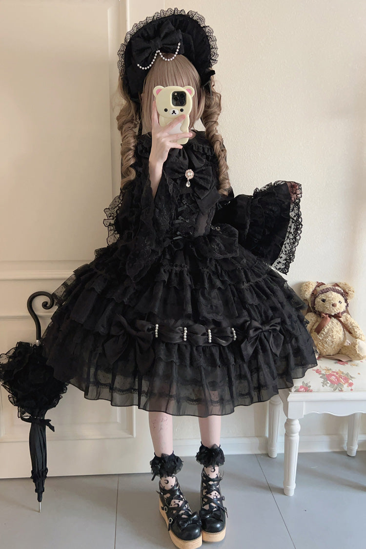 Black [Dream Prologue] Doll Multi-Layered Bowknot Lace Gothic Princess Lolita Dress