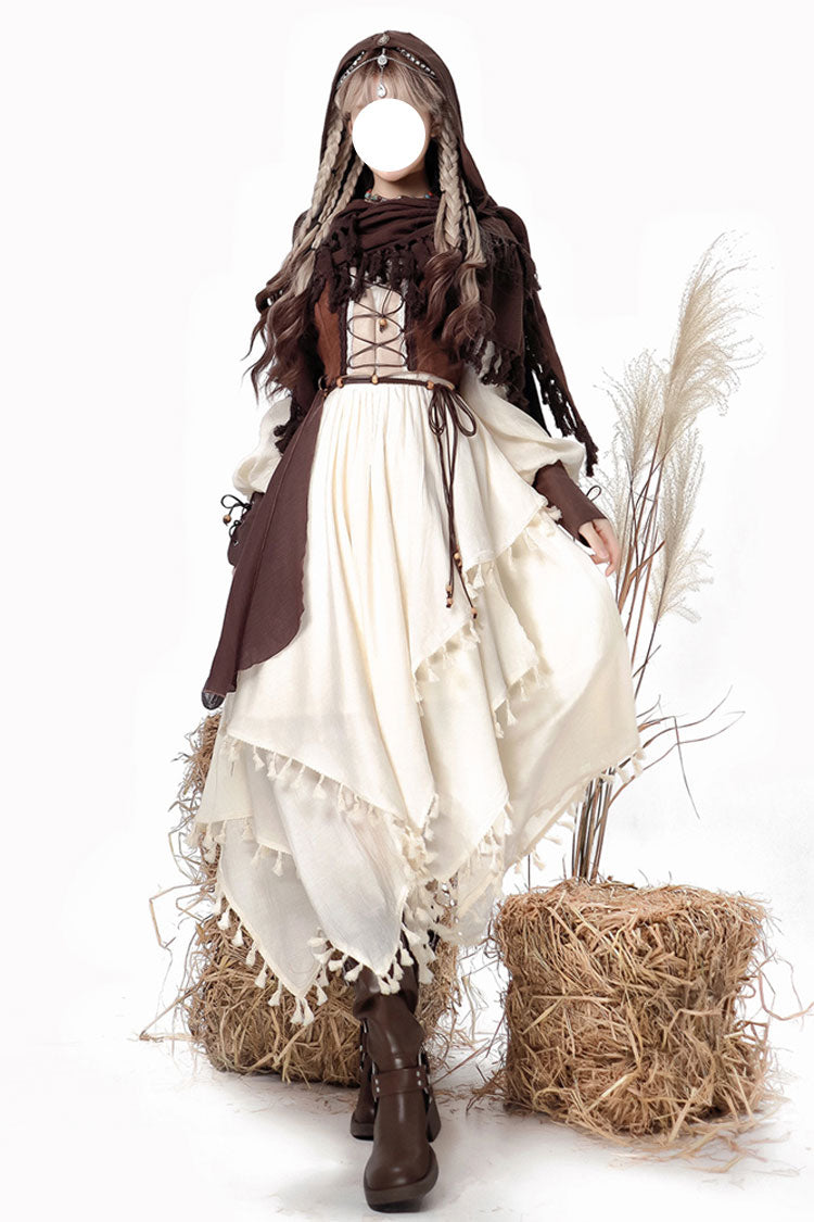 White/Brown Wandering Witch Cloak Long Sleeves Daily Irregular Lolita Dress