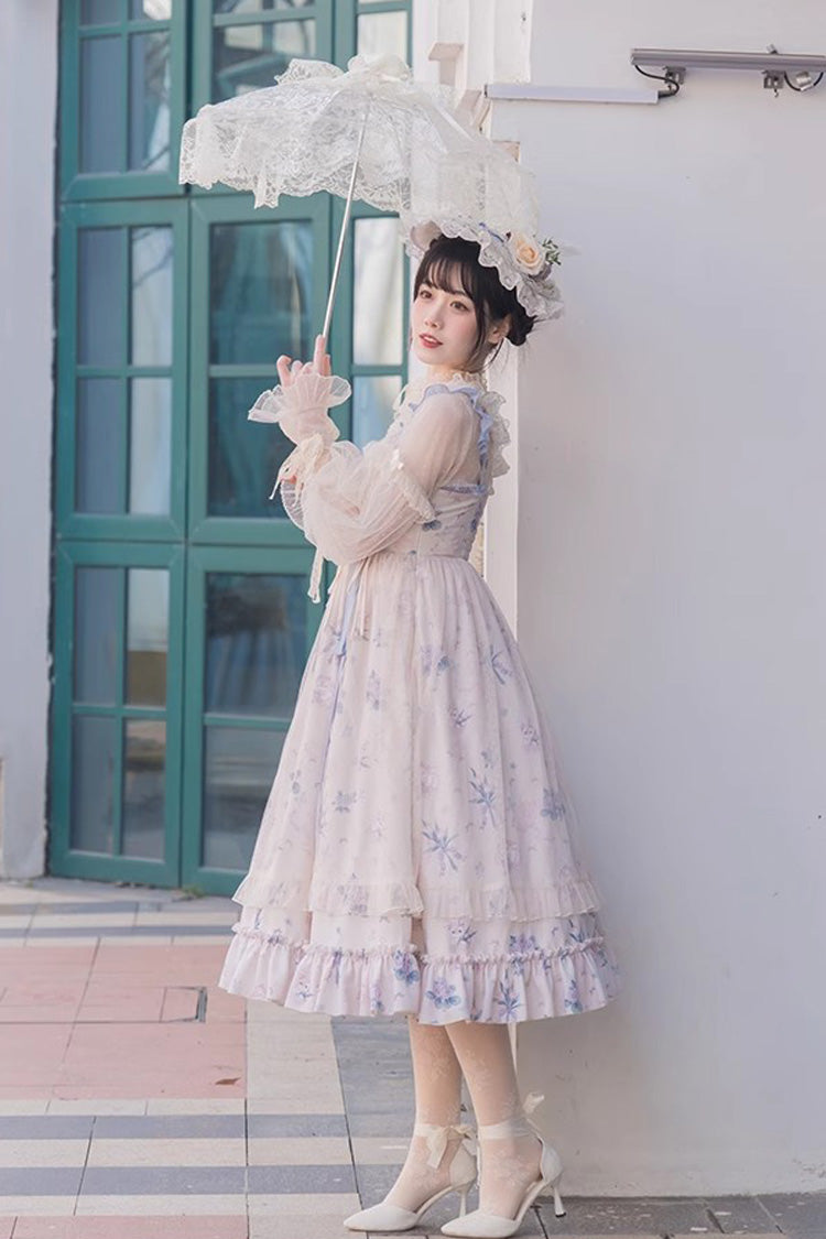 Multi-Color Chinese Style Elegant Flower Wall Print Sweet Lolita Dress