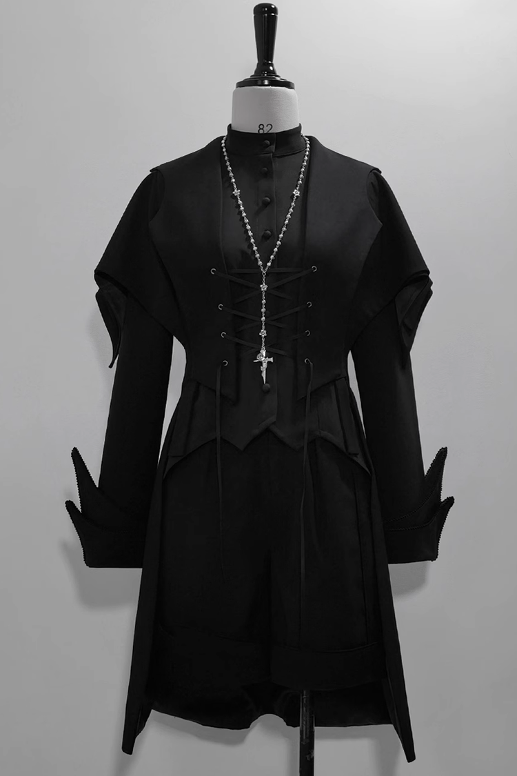 Black Vintage Medieval Prince Ouji Lolita Swallowtail Long Waistcoat Coat