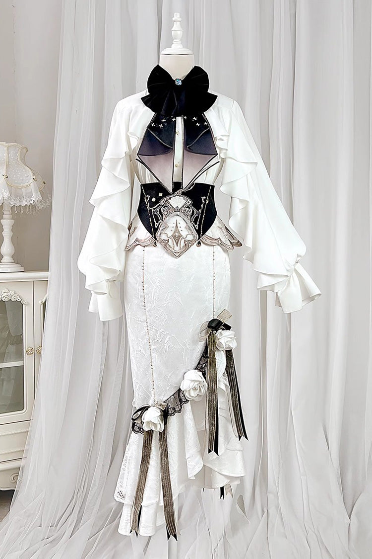 White [Star Gate] Jacquard Embroidery Bowknot Irregular Sweet Elegant Princess Lolita Skirt