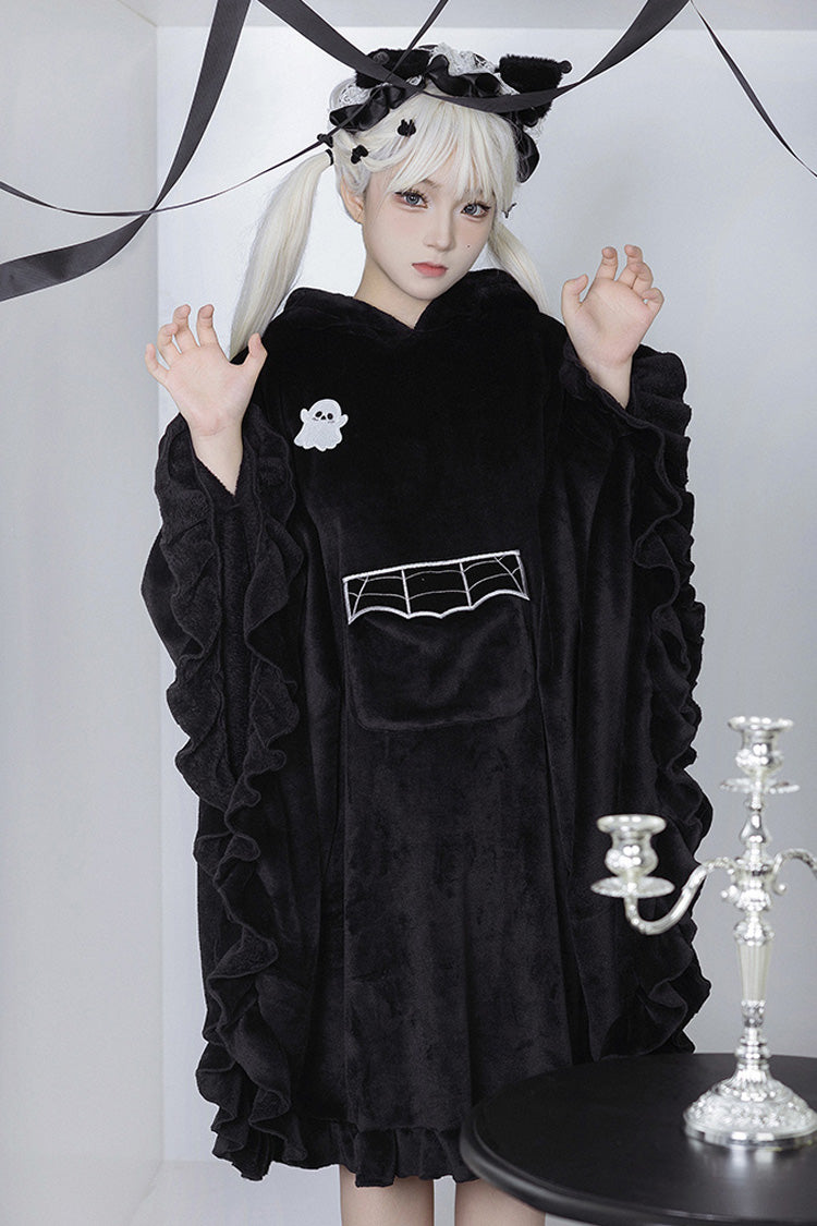 Black Bat Ruffle Hooded Sweet Lolita Coat Cloak
