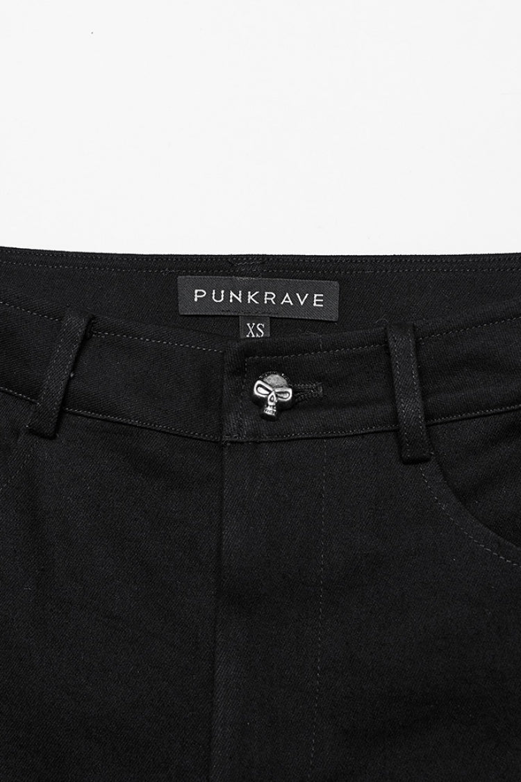 Black Triangular Stitching Mesh Buckle Women's Punk Pants