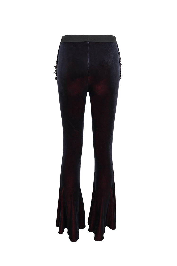 Black/Red Velvet Low-Rise Ribbon Cutout Flare Women's Gothic Pants