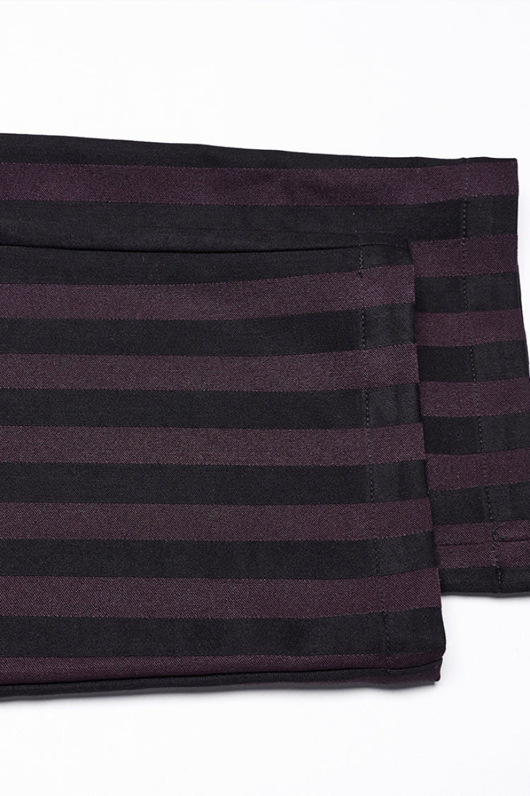 Black/Red High Waisted Striped Print Men's Gothic Suit Pants