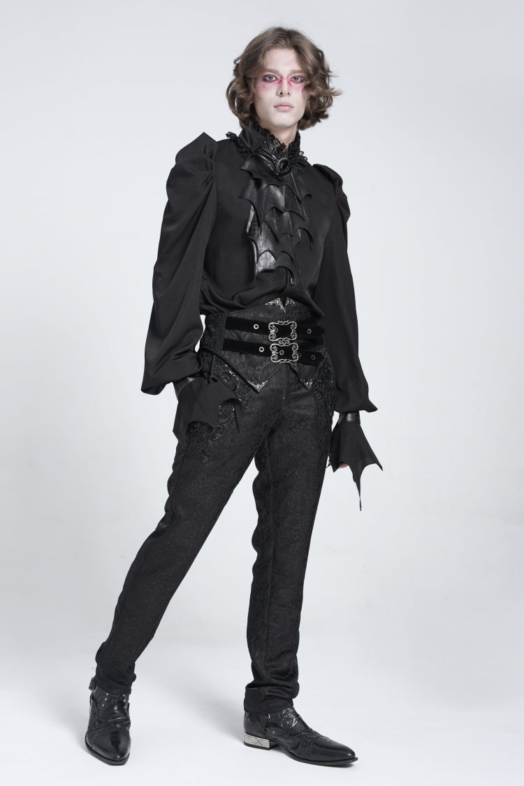 Schwarze Stehkragen Langarm Puffärmel Herren Gothic Fledermaus Bluse 
