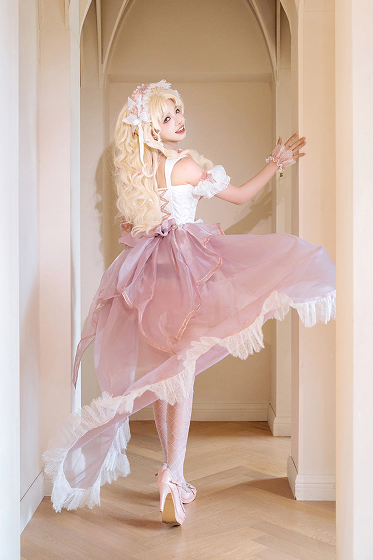 Pink/Purple [Rose Memoirs] Sleeveless Multi-Layered Bowknot Lace Sweet Lolita Skirt Set