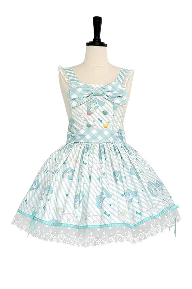 Blue [Hatsune Miku] Sleeveless Print Bowknot Lace Sweet Lolita Strap Jumper Dress