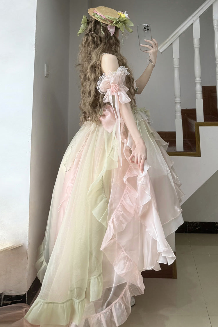 Light Pink/Green Bowknot Irregular Sweet Princess Lolita Jsk Dress