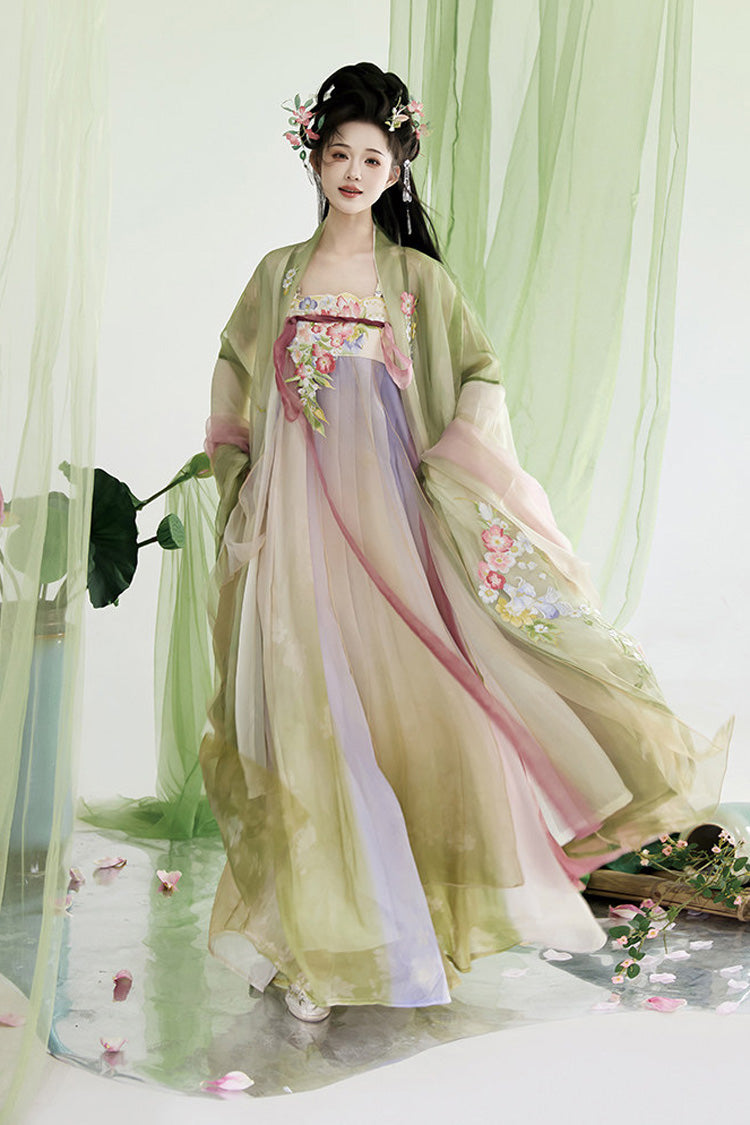 [Jadeite] Long Sleeves High Waisted Printed Embroidered Women's Classic Elegant Hanfu Set