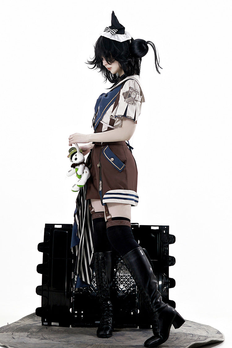 Brown [Inventor of Wonderful Equipment] Ouji Punk Cool Lolita Bib Shorts