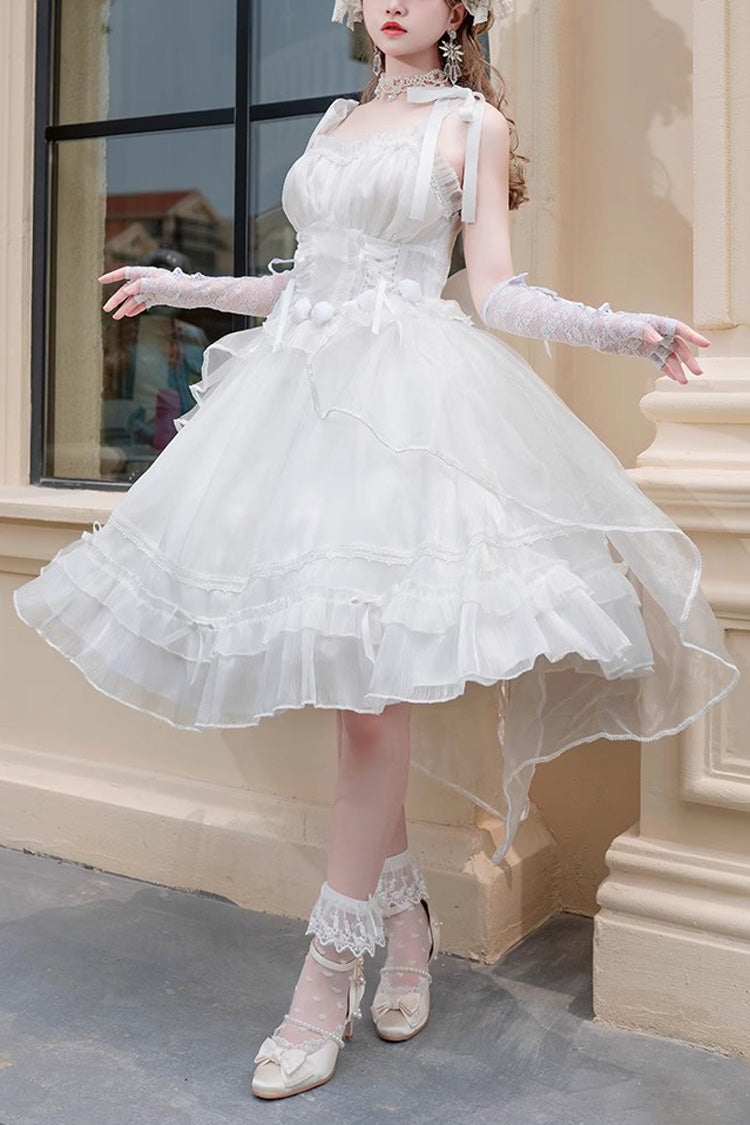 White Sleeveless Ruffle Sleeping Garden Hanayome Bowknot Sweet Lolita Jsk Dress