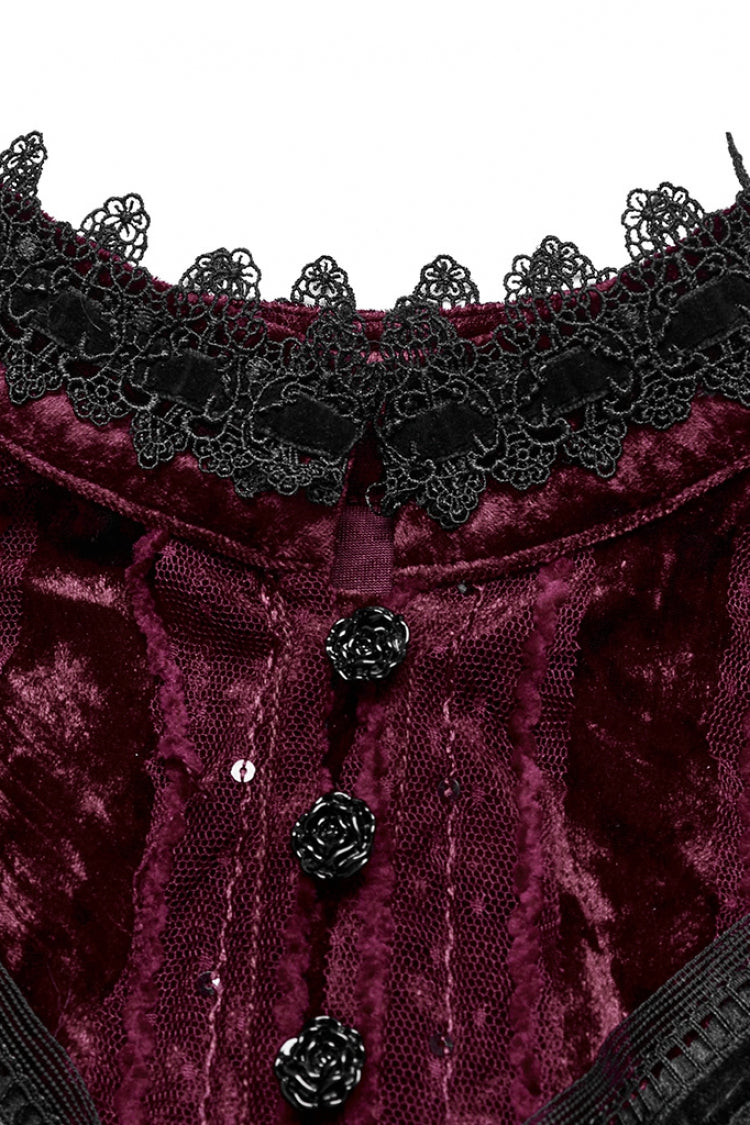 Red Sleeveless Ruffle Stitching Lace Women's Gothic Cape