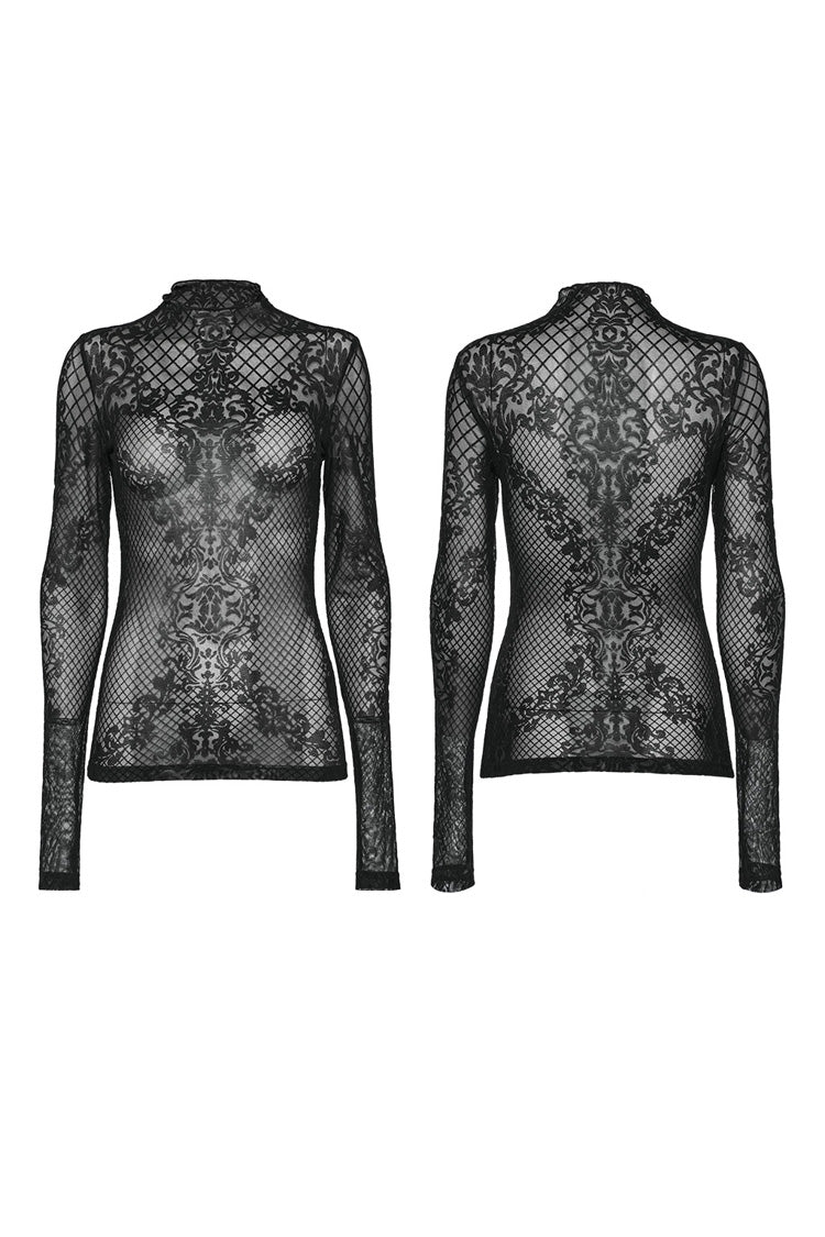 Black Long Sleeves Mesh Women's Gothic Blouse
