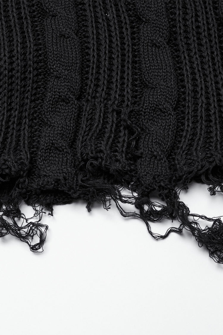 Black Ripped Lace-up Women's Gothic Knitted Skirt