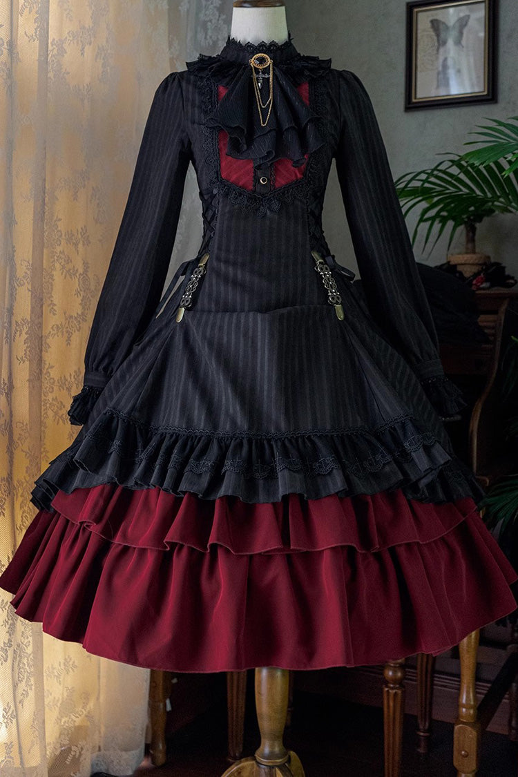 Point Manor Solid Color Stand Collar Long Sleeves Multi-layer Ruffle Gothic Lolita Dress 5 Colors