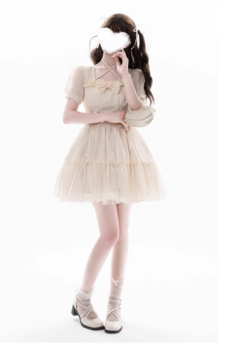 Apricot [Prussian Legend] Short Sleeves Multi-Layered Jacquard Ruffle Bowknot Sweet Lolita Dress