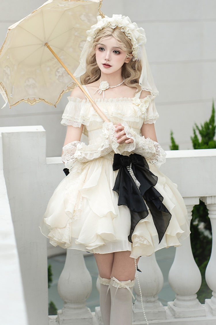 Ivory [Moonlight Variations] Robe Jsk Sweet Lolita sans manches à volants et lacets 