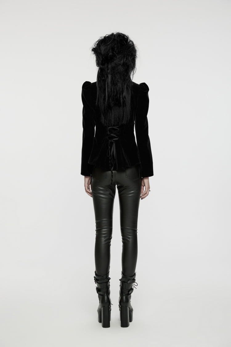 Black Stand Collar Long Sleeves Women's Gothic Swallowtail Coat