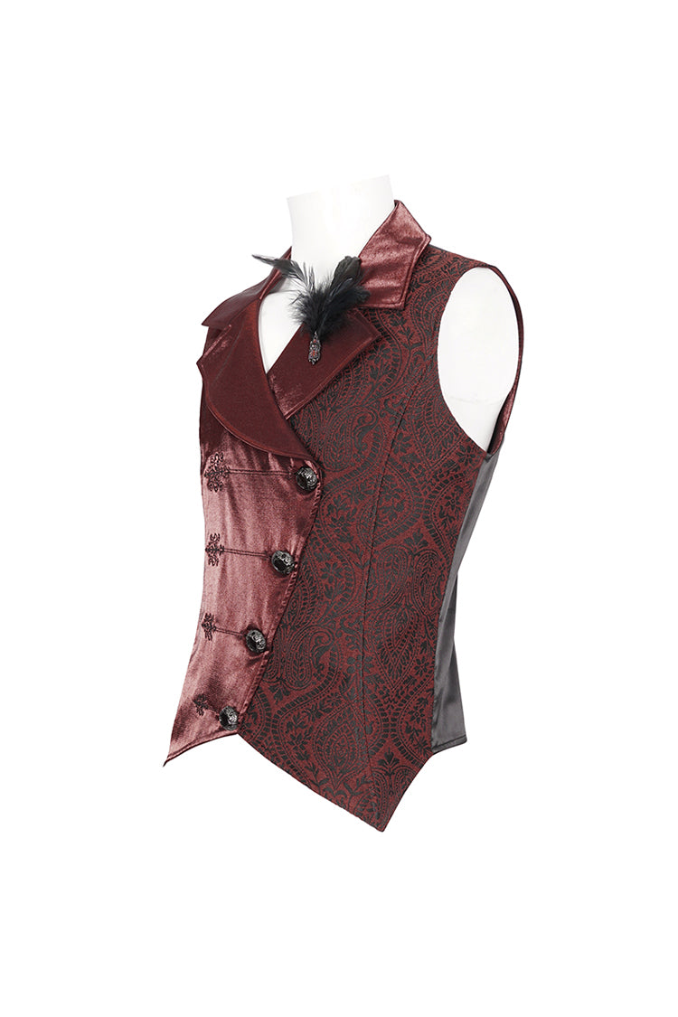 Red Embossed Feather Men's Gothic Waistcoat