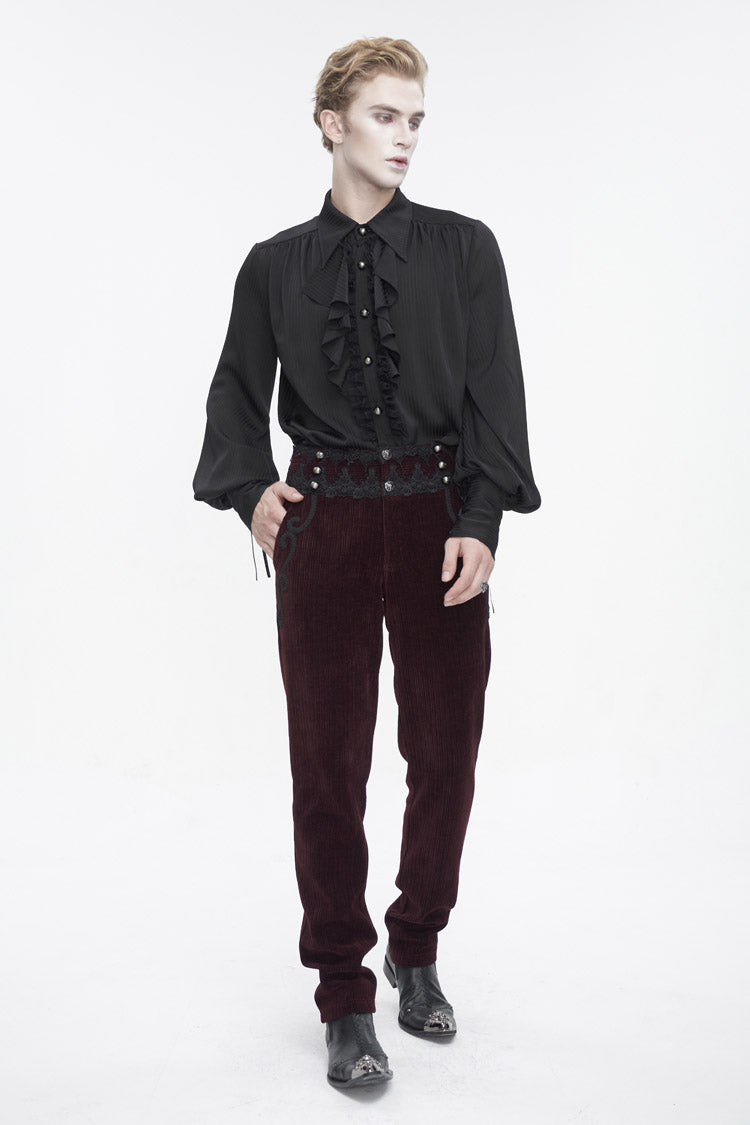 Red High Waisted Lace Splice Men's Gothic Pants