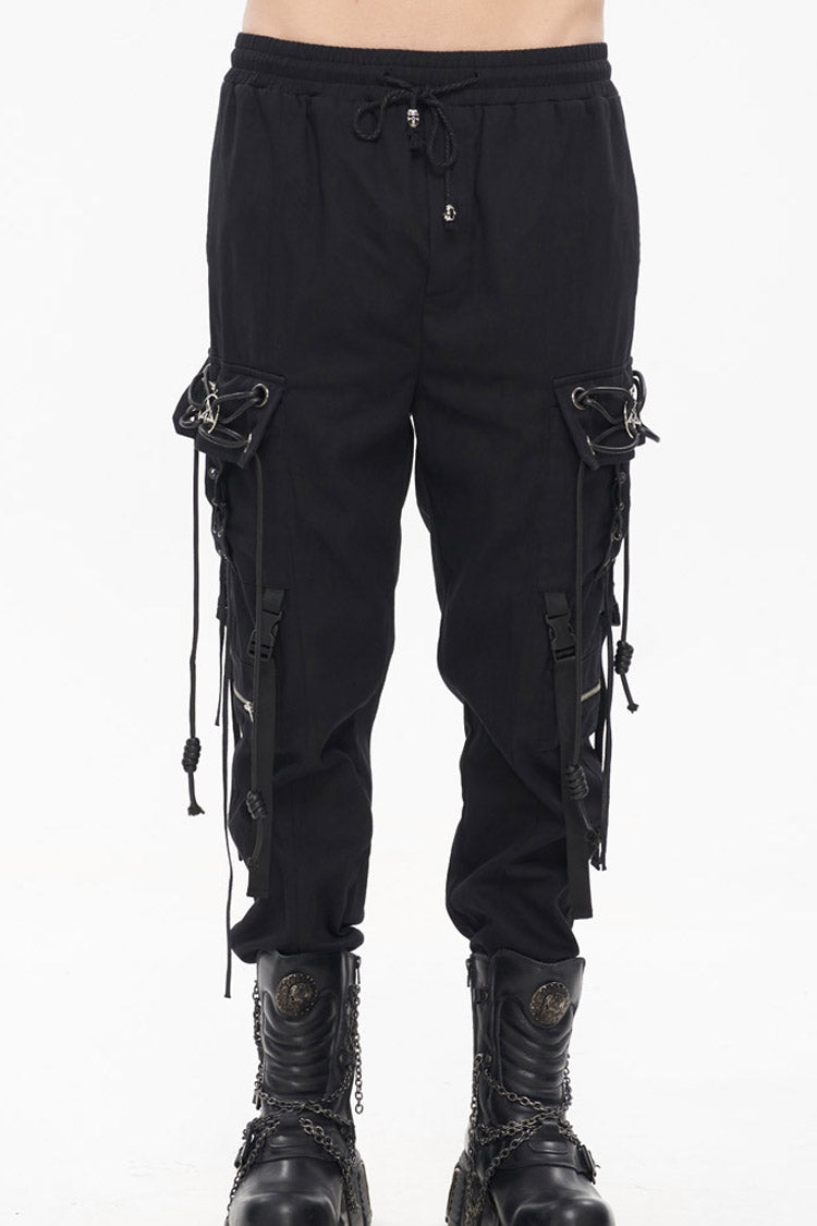 Black Punk Fine Twill Two-Wear Metal Buckle Chain Decoration Men's Pants