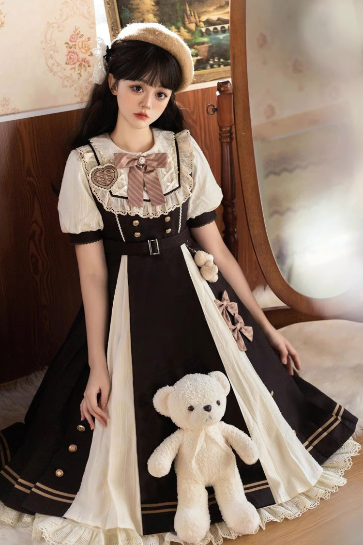 Black/White Chocolate Workshop Long Version Elegant Short Puff Sleeves Sweet Lolita Dress