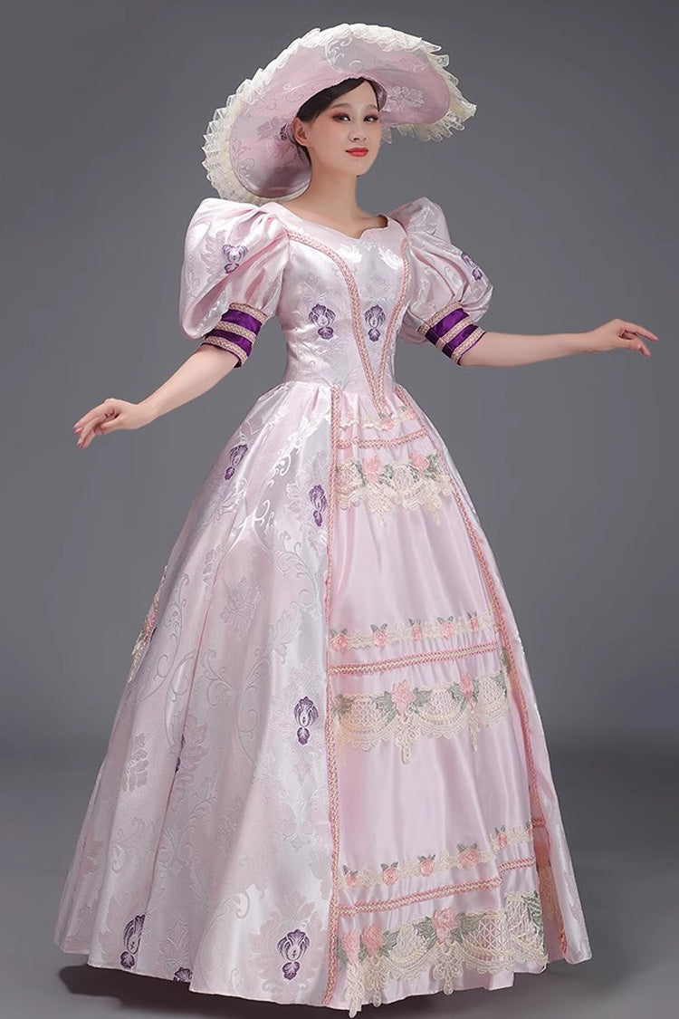 Pink European Court Short Sleeves Print Embroidery Cardigan Sweet Vintage Princess Victorian Dress