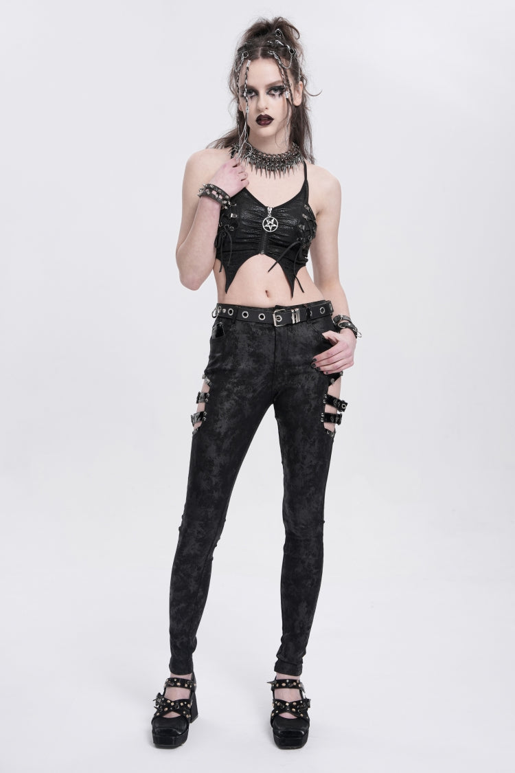 Black Sleeveless Stitching Irregular Mesh Women's Punk Tank Top