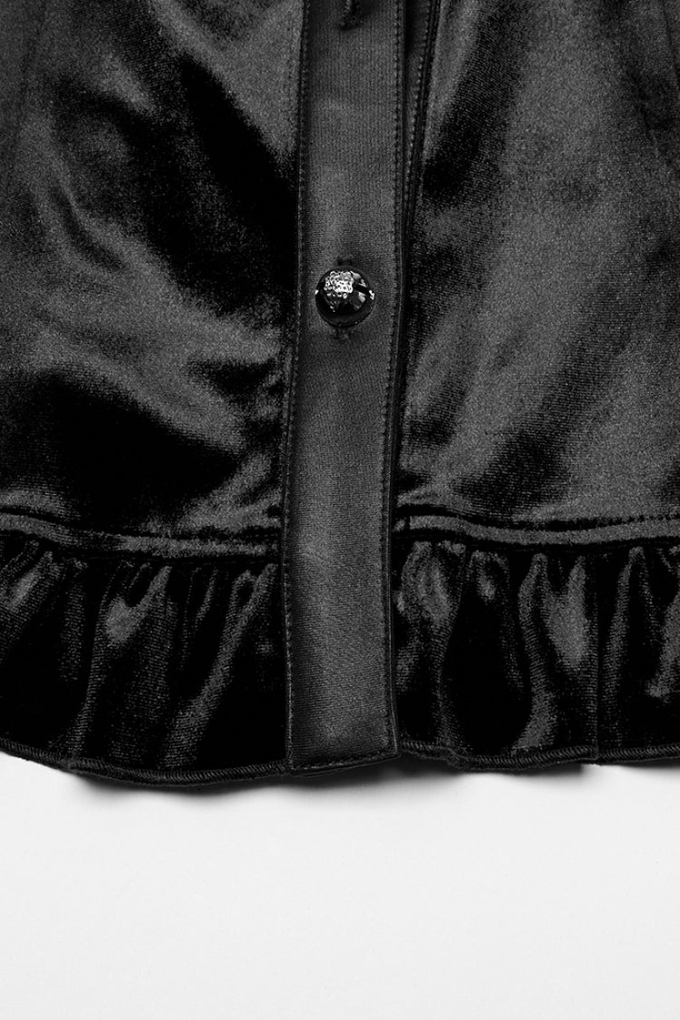 Black Lapel Collar Long Puff Sleeves Gradient Ruffle Women's Gothic Blouse