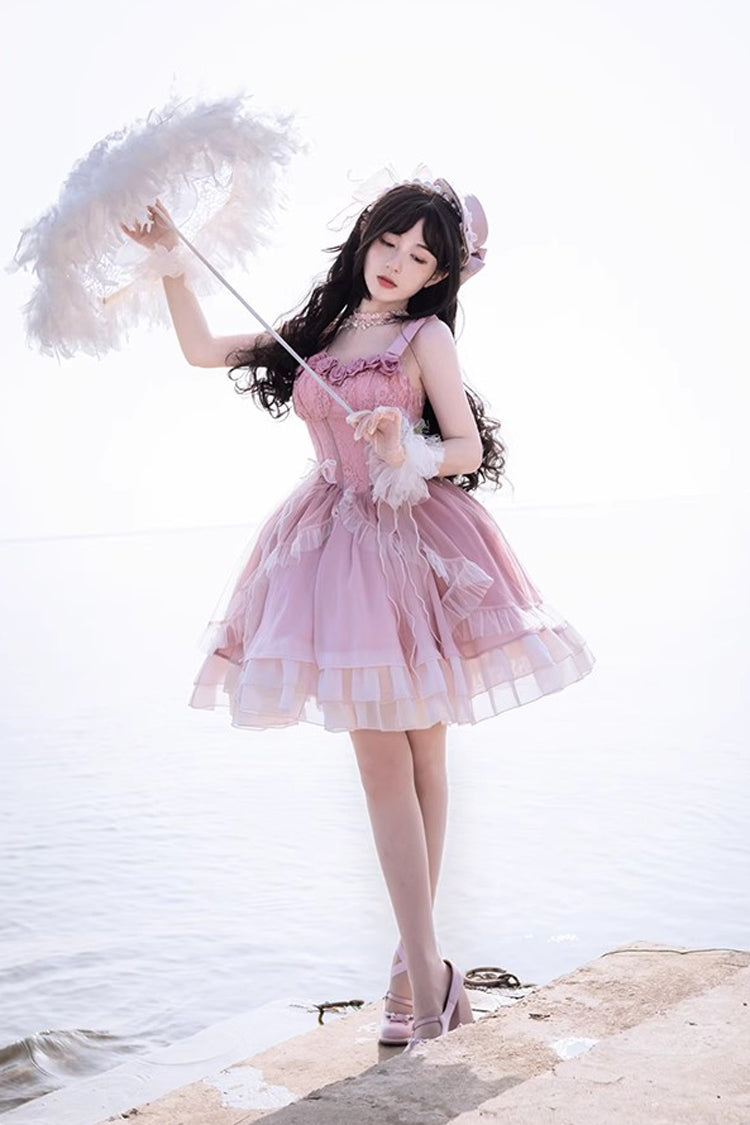 Gradient Pink Fishbone Elegant Ballet Sweet Lolita Jsk Dress