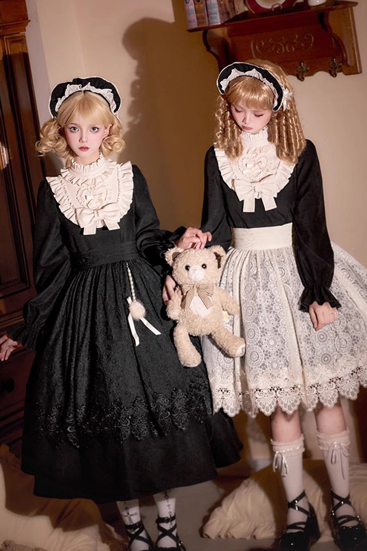 Black [Twilight Choir] Long Sleeves Bowknot Lace Sweet Vintage Lolita Dress 2 Versions