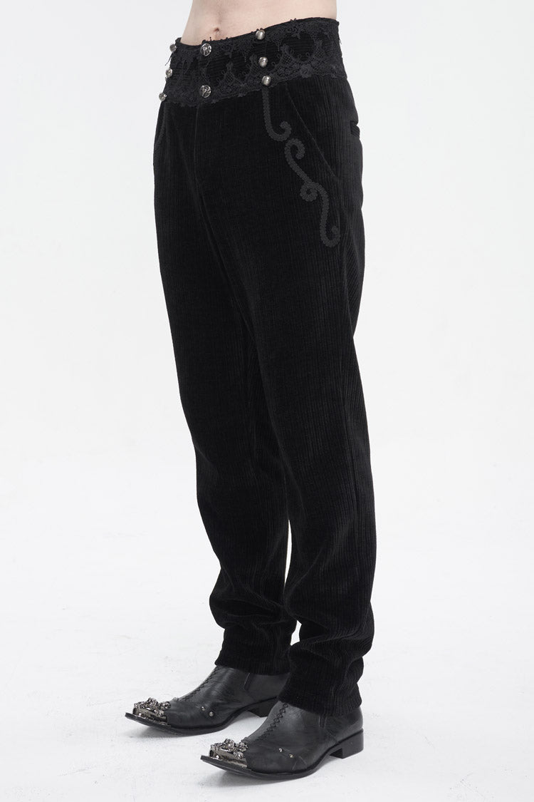Black High Waisted Lace Splice Men's Gothic Pants
