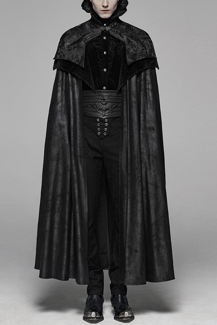 Black Jacquard Stand Collar Stitching Metal Retro Buckle Mens Gothic Cloak