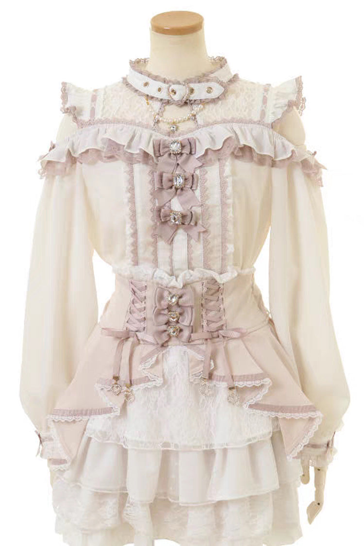 Sweet Jirai Kei Choker Neck Off Shoulder Bowknot Lace Japanese Blouse 3 Colors