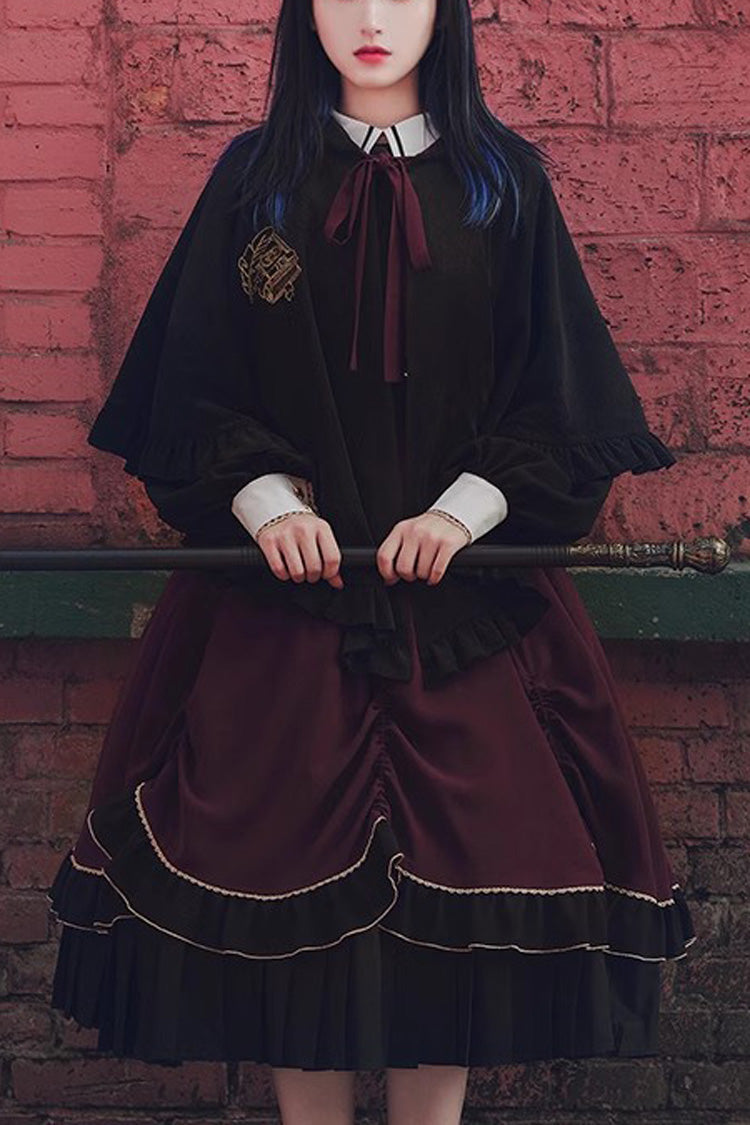 Purple/Black Trainee Magician Fake Two Piece Long Sleeves Ruffle Pleated Gothic Lolita Dress