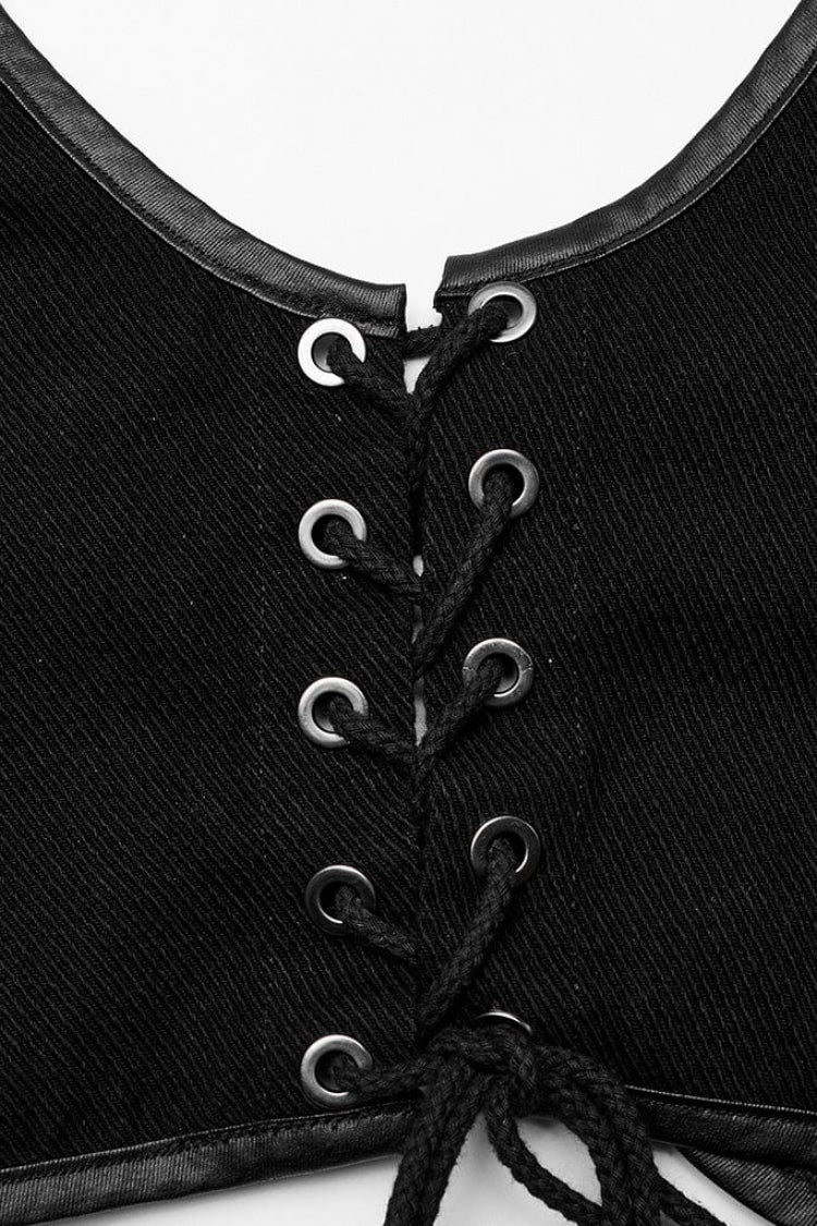 Schwarze verstellbare Steampunk-Weste für Damen mit Schlangenschnalle aus Metall