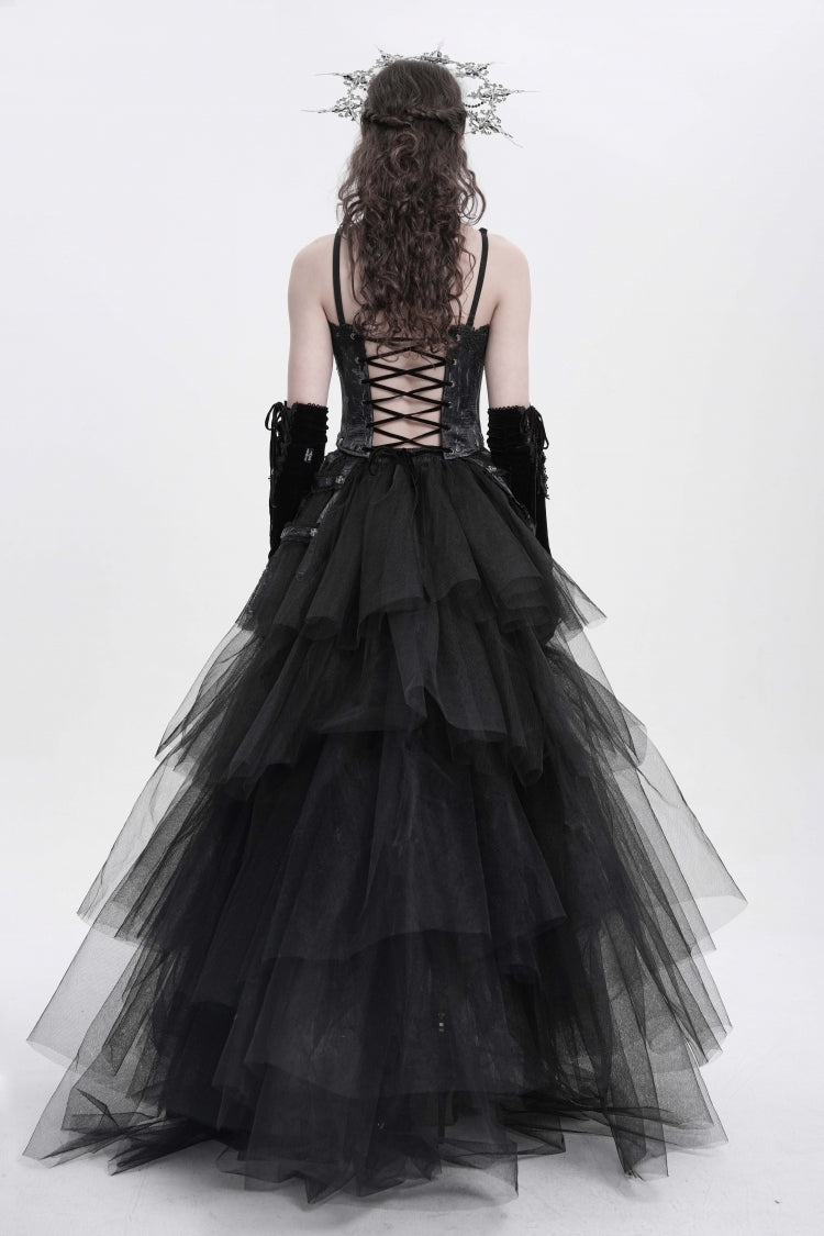 Black Sleeveless Embroidery Lace Chain Women's Gothic Vest