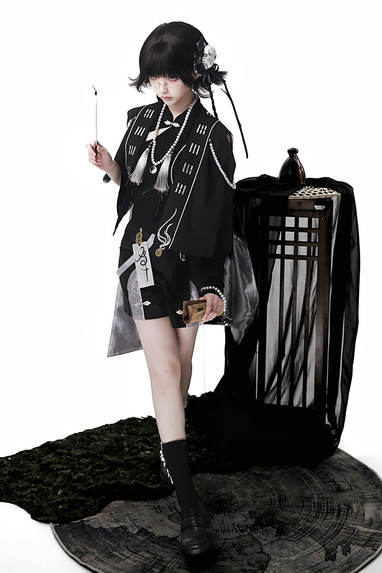 Schwarz [Das seltsame Ende der unsterblichen Sekte] Ärmelloses chinesisches Ouji Lolita Set 