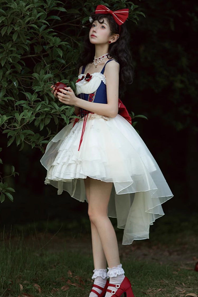 ホワイト/ブルーゴージャスな白雪姫半袖スウィートロリータドレス