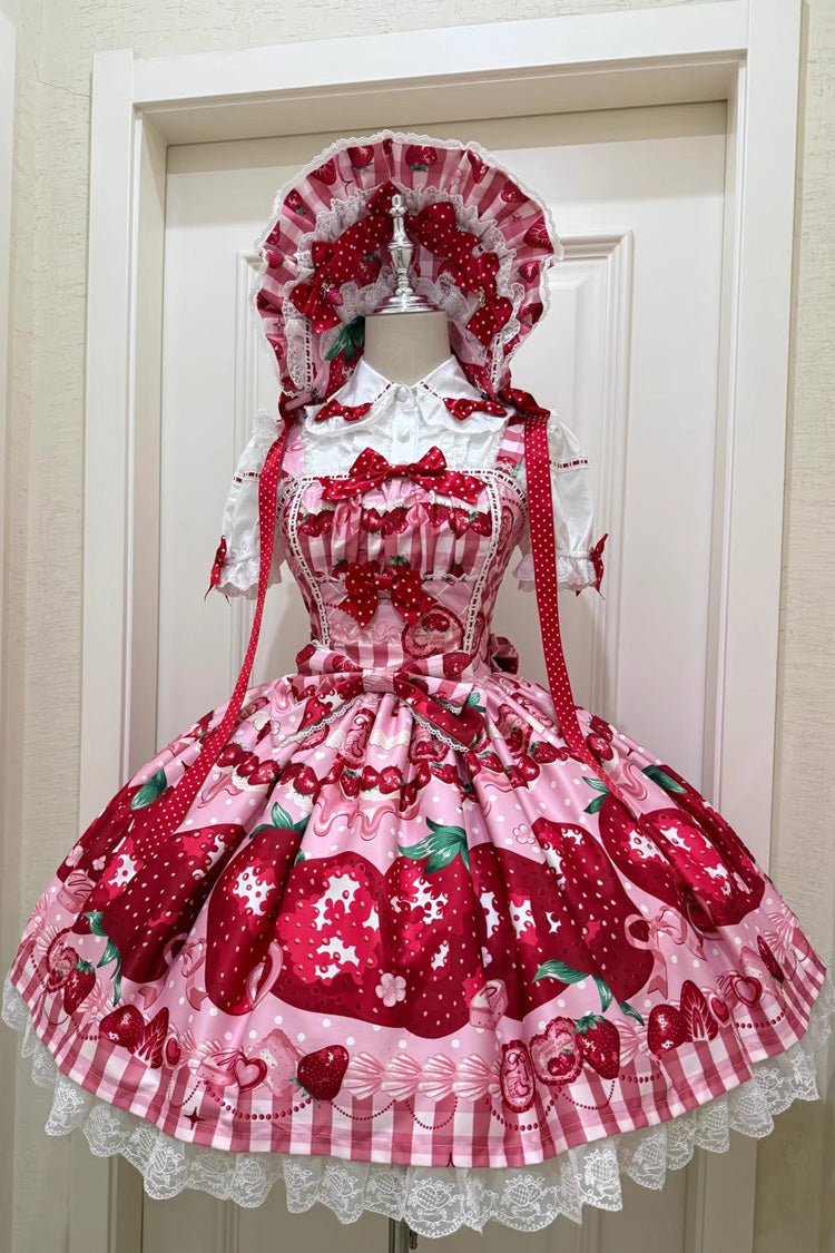 [Dream to Strawberry] Print Ruffle Bowknot Lace Sweet Lolita Jsk Dress 4 Colors