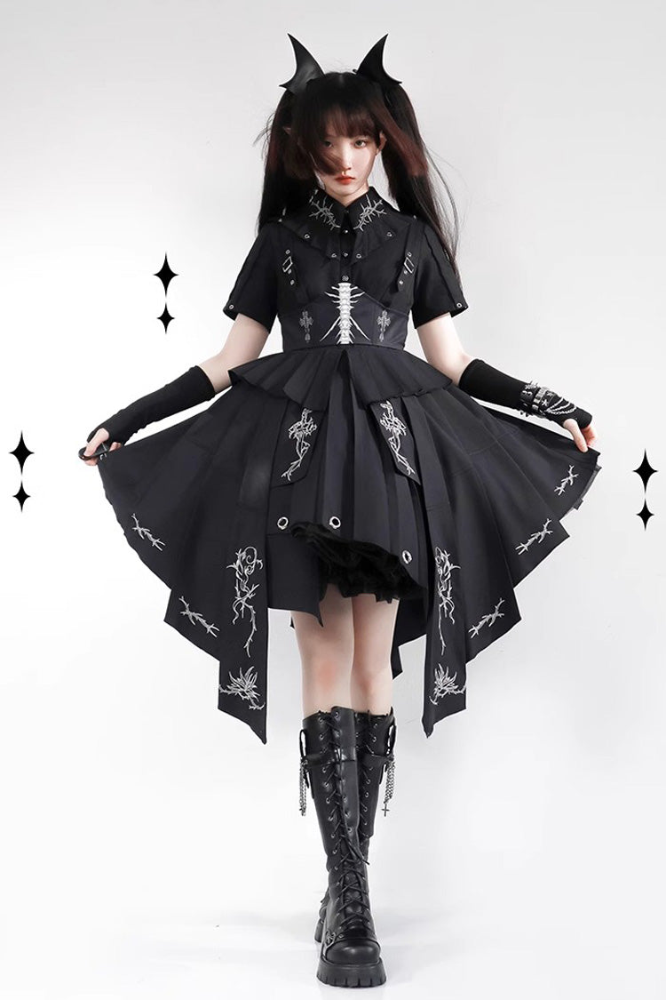 Black Travelling Thorns Short Sleeves Print Gothic Elegant Lolita Dre ...