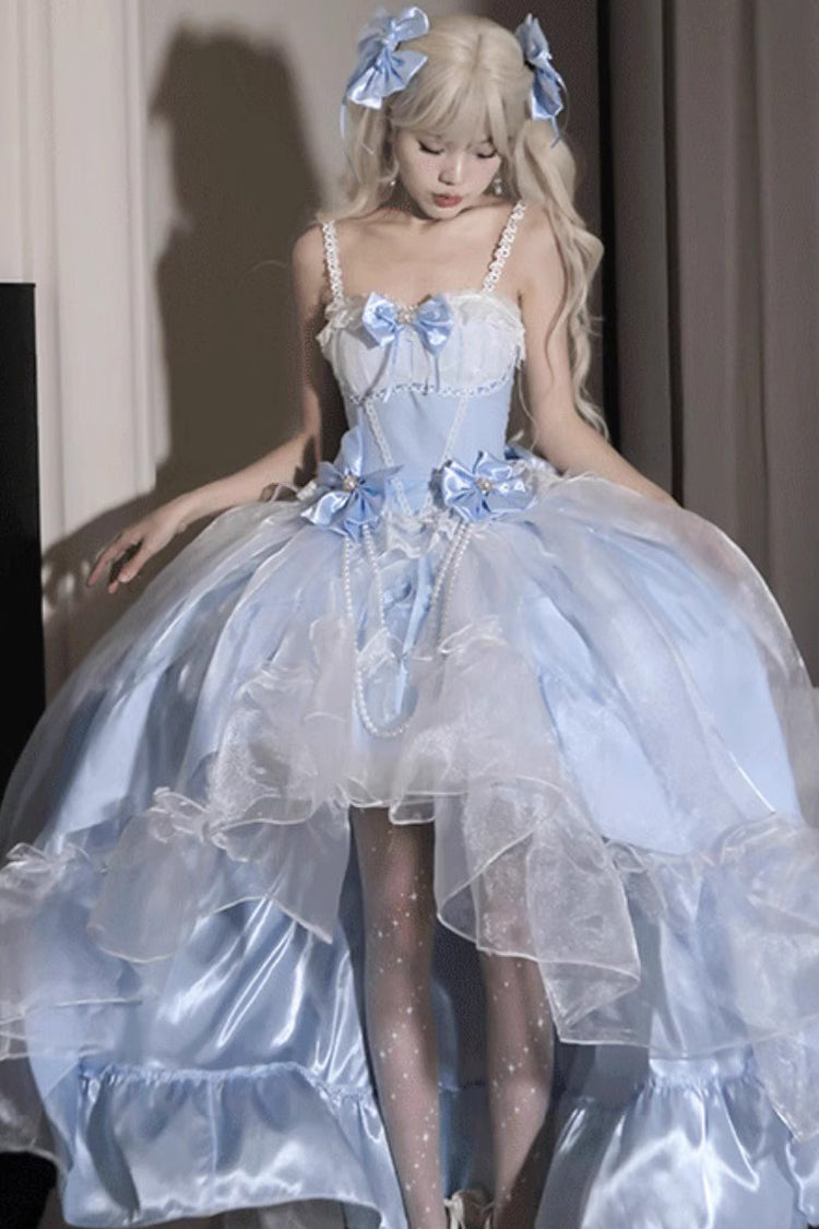 Blue Sleeveless Ruffle Hanayome Bowknot Lace Sweet Plus Size Lolita Jsk Dress 2 Versions