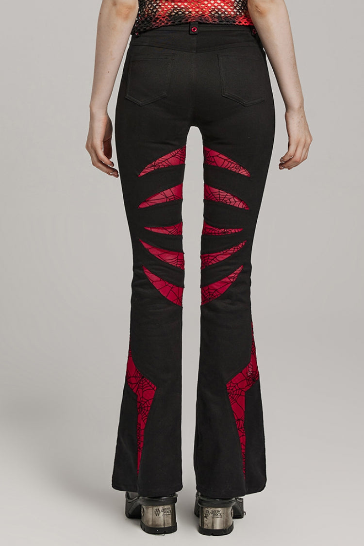 Spiderweb Claw Print Mesh Women's Gothic Flared Pants 2 Colors